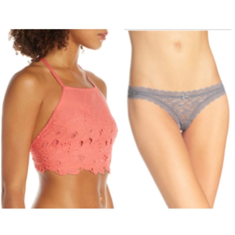 FREE PEOPLE: JUNE BRALETTE & LACE THONG (GREY)